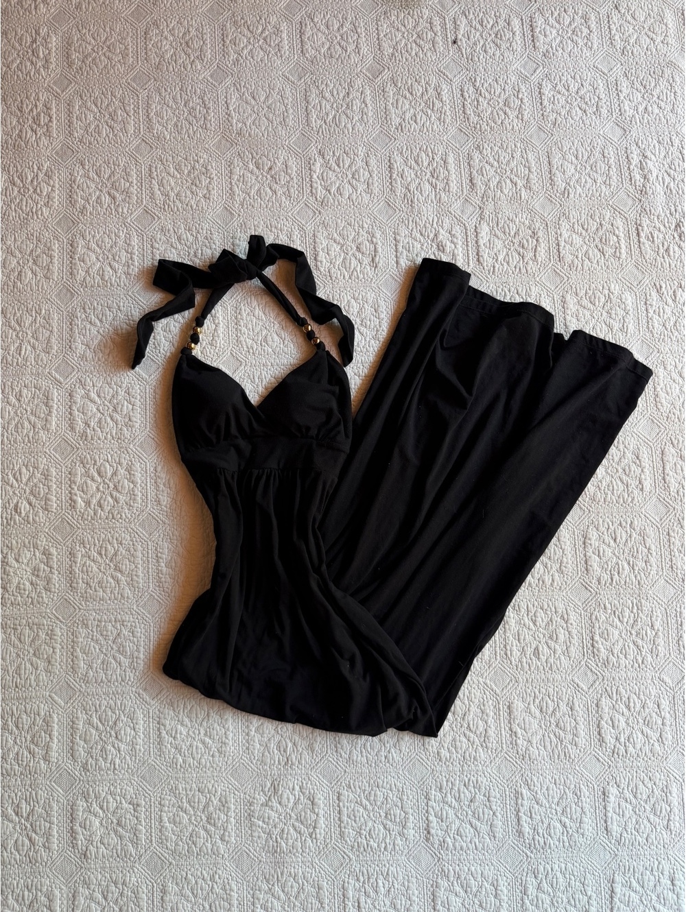 Y2K RARE 2000s Guess Black Halter Neck Dress with Beaded Detail Size Small